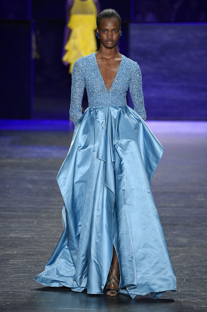 A model in light blue