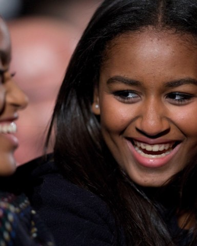 Sasha Obama, Malia Obaman Sasha Obama, right, and Malia Obama, laugh during the National Christmas Tree Lighting ceremony at the Ellipse in Washington
Obama National Christmas Tree, Washington, USA