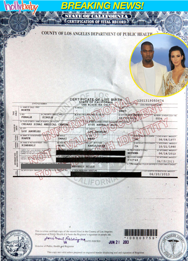 Kim Kardashian Birth Certificate