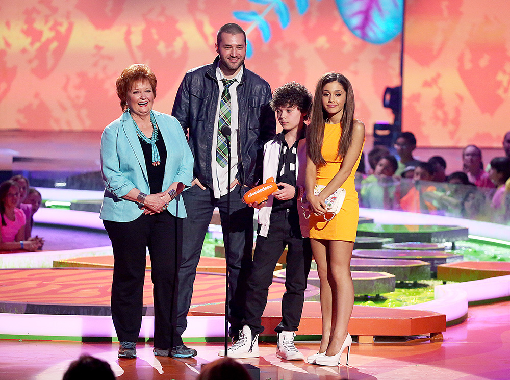 From left, Maree Cheatham, Cameron Ocasio, Zoran Korach, and Ariana Grande accept the award for favorite TV show for Sam & Cat at the 27th annual Kids' Choice Awards at the Galen Center, in Los Angeles
27th Annual Kids' Choice Awards - Show, Los Angeles, USA