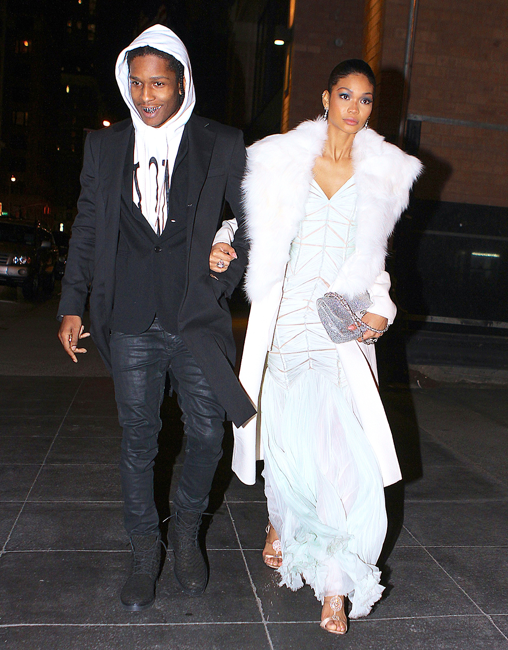 A$ap Rocky and girlfriend Chanel Iman were spotted holding hands as they left Nobu Restaurant in NYC after a romantic dinner date. The couple tried to hide but eventually decided that photos were ok. Rocky took out his wallet and handed a homeless man $20 before walking down the street. Chanel wore a feathered white long gown while Asap wore a hooded jacket and leather pants

Pictured: Asap Rocky,Chanel Iman,Asap Rocky
Chanel Iman
Ref: SPL657666 251113 NON-EXCLUSIVE
Picture by: SplashNews.com

Splash News and Pictures
USA: +1 310-525-5808
London: +44 (0)20 8126 1009
Berlin: +49 175 3764 166
photodesk@splashnews.com

World Rights