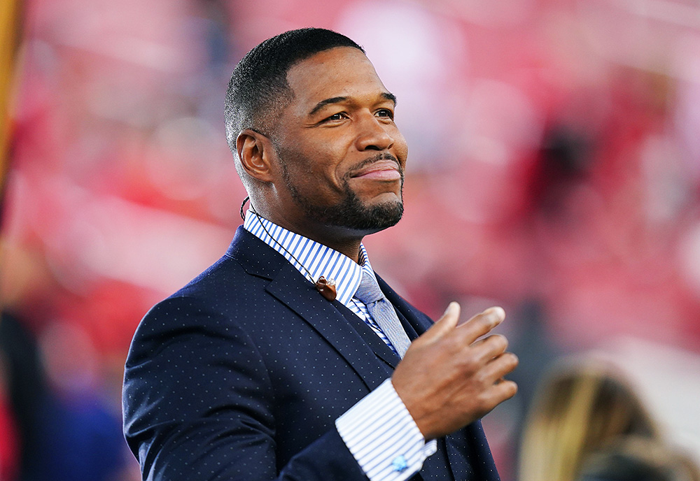 Editorial Use Only
Mandatory Credit: Photo by Dave Shopland/BPI/Shutterstock (10526895bd)
Two-time Emmy winner and Super Bowl Champion Michael Strahan  pictured working for Fox Sports
Green Bay Packers v San Francisco 49ers, NFL Conference Championship, American Football, Levi's Stadium, USA - 19 Jan 2020