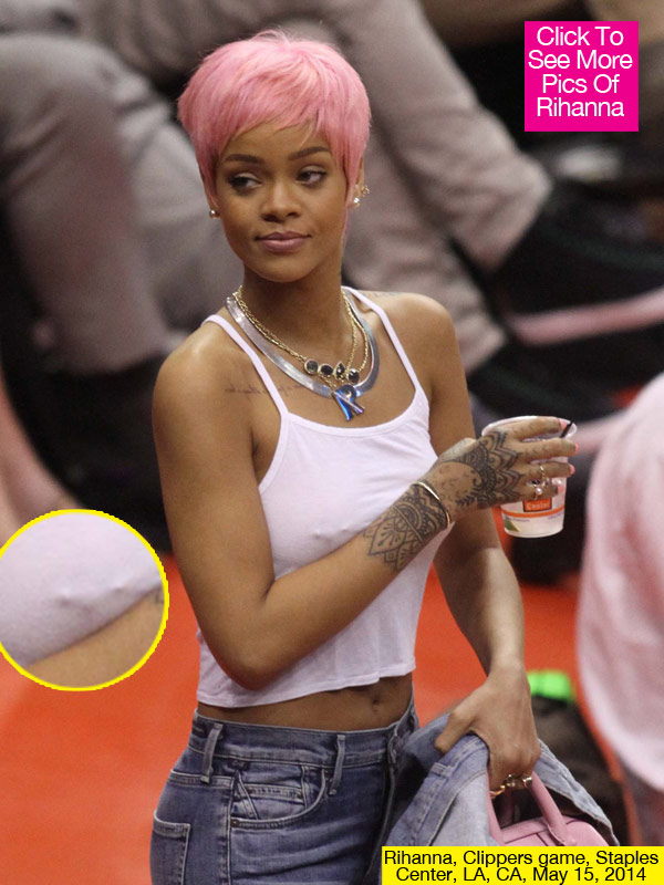 Rihanna Nipples Pink Hair