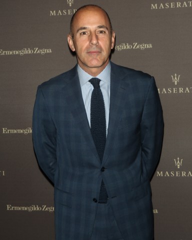 Matt Lauer
Maserati Quattroporte Zegna Limited Edition event, New York, America - 09 Sep 2014
Maserati and Ermenegildo Zegna Celebrate the One of 100 Maserati Quattroporte Zegna Limited Edition