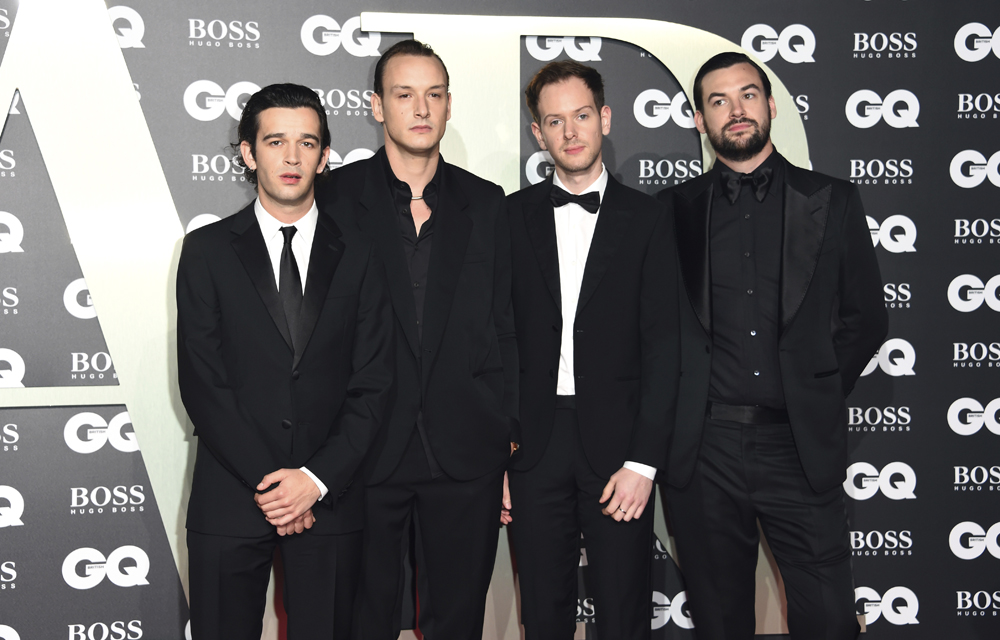 GQ Men of the Year Awards 2019 - London. Matthew Healy, George Daniel, Adam Hann and Ross MacDonald of the band The 1975 arriving at the GQ Men of the Year Awards 2019 in association with Hugo Boss, held at the Tate Modern in London. Picture date: Tuesday September 3, 2019. See PA story SHOWBIZ GQ. Photo credit should read: Matt Crossick/PA Wire URN:45022295 (Press Association via AP Images)