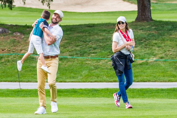 Justin Timberlake & Jessica Biel Take Silas Golfing in Switzerland