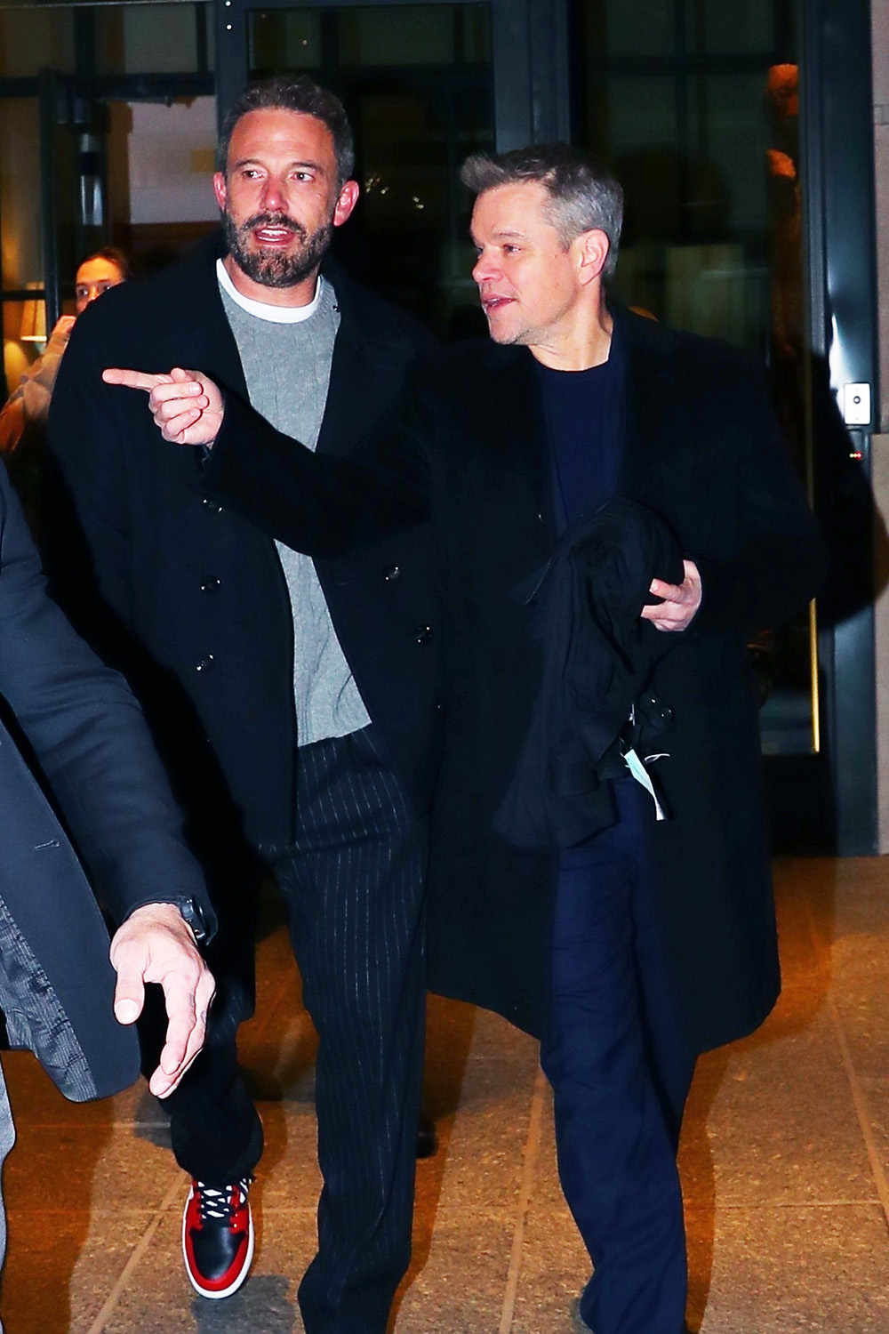 Ben Affleck and Matt Damon were spotted leaving press junket at the Crosby Hotel then arrive at the 'Air' premiere at Hudson Yards