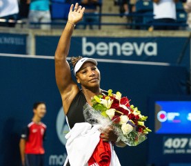 Serena Williams of the US acknowledges the crowd after her match against Belinda Bencic of Switzerland, during the second round of the National Bank Open women's tennis tournament, in Toronto, Canada, 10 August 2022.National Bank Open tennis tournament, Toronto, Canada - 10 Aug 2022