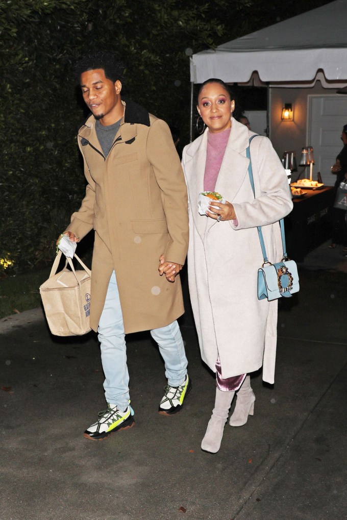 Tia Mowry & Cory Hardrict attend a house party LA