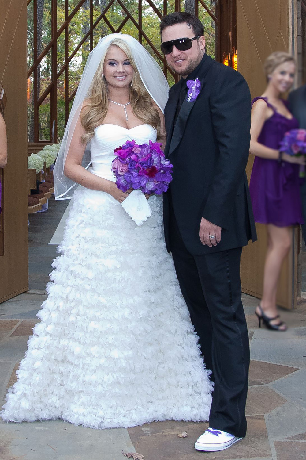 Tiffany Thornton and Christopher Carney
The Thorton Carney Wedding, Anthony Chapel, Arkansas, America - 12 Nov 2011
Tiffany Thornton got married with long time boyfriend Christopher Carney, in the Historical Hot Springs Arkansas at Garvan Woodland Gardens inside the beautiful Anthony Chapel. The Reception was at the Hot Springs Moca Museum of Contemporary Art. Demi Lovato was one of the Bridesmaids and was together with her new man, 'That 70s Show' star Wilmer Valderrama. The couple has been dating 'under the radar' for a few months already and could not keep their hands off each other at the wedding and after party. Tiffany's wedding dress and all bridesmaid's dresses were designed specially by her friend Max Azira (BCBG).Tiffany and Chris' Wedding Rings done by 'NUO'. Bridesmaid's jewellery was done by 'Beso Beso' and the Groom's by 'NUO'. Many friends of the couple attended the event and everyone that Tifanny and Chris wished to be there were present. The couple could not be more happy with everything, from the amazing church to the afterparty, it was like a fairy tale wedding.