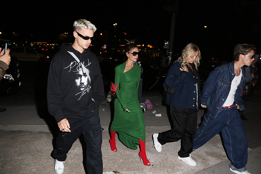 The Beckham family seen on their way to have a dinner party at La Girafe in Paris