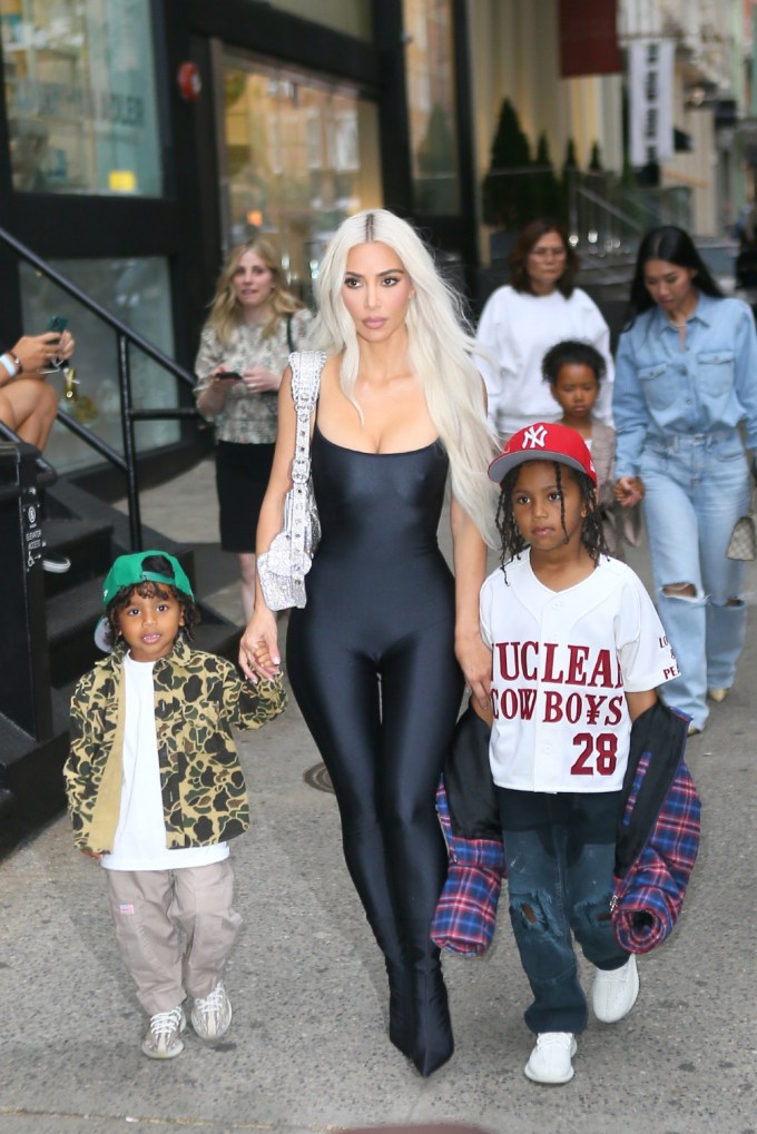 Kim Kardashian brings Saint and Psalm to dinner in NYC