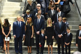 Donald Trump, Melania Trump, Barron Trump, Jared Kushner, Ivanka Trump, Donald Trump Jr. and Eric Trump
Ivana Trump funeral, St. Vincent Ferrer Roman Catholic Church, New York, USA - 20 Jul 2022