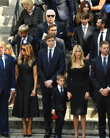 Donald Trump, Melania Trump, Barron Trump, Jared Kushner, Ivanka Trump, Donald Trump Jr. and Eric Trump
Ivana Trump funeral, St. Vincent Ferrer Roman Catholic Church, New York, USA - 20 Jul 2022