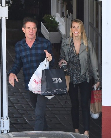 Brentwood, CA  - *EXCLUSIVE*  - Dennis Quaid goes Christmas shopping with  Laura Savoie in Brentwood. The 65-year-old actor and his 26-year-old fiancée were all smiles as they emerged with several shopping bags.

Pictured: Dennis Quaid, Laura Savoie

BACKGRID USA 22 DECEMBER 2019 

BYLINE MUST READ: Boaz / BACKGRID

USA: +1 310 798 9111 / usasales@backgrid.com

UK: +44 208 344 2007 / uksales@backgrid.com

*UK Clients - Pictures Containing Children
Please Pixelate Face Prior To Publication*