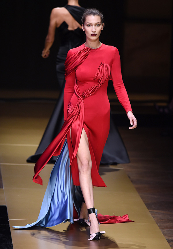 Bella Hadid walking the runway at Paris Fashion Week