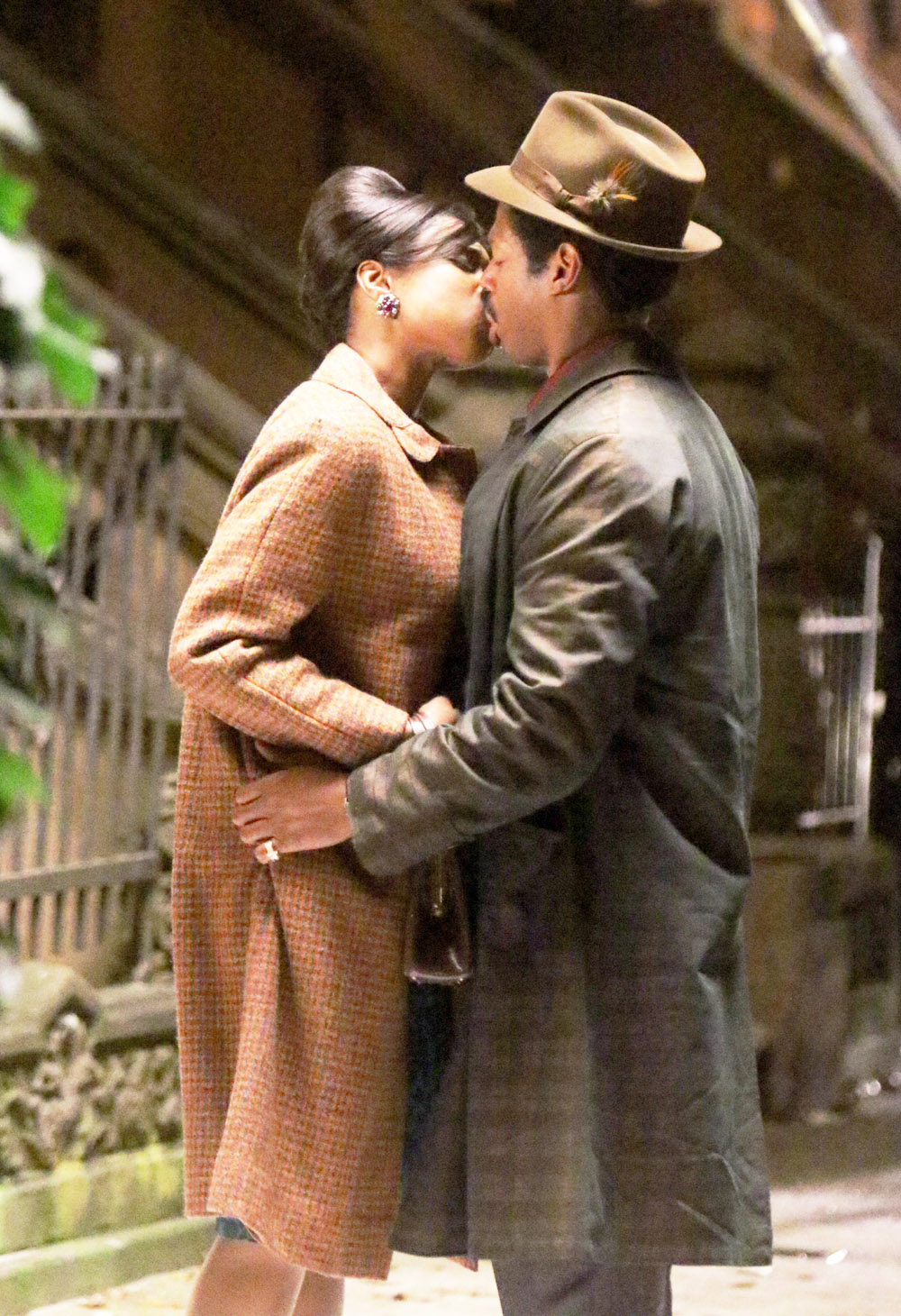 Jennifer Hudson Passionate Kisses Marlon Wayans At The "Respect" Set In Harlem, NYC