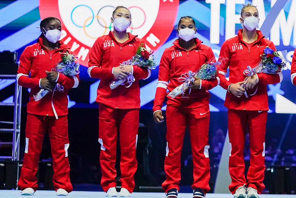 Members of the U.S. Women's Olympic Gymnastic Team, Simone Biles, Suni Lee, Jordan Chiles and Grace McCallum (L-R) are announced after the U.S. Olympic Gymnastics Trials, in St. Louis
US Gymnastics Olympic Trials, St. Louis, United States - 27 Jun 2021