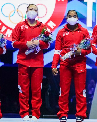 Members of the U.S. Women's Olympic Gymnastic Team, Simone Biles, Suni Lee, Jordan Chiles and Grace McCallum (L-R) are announced after the U.S. Olympic Gymnastics Trials, in St. Louis
US Gymnastics Olympic Trials, St. Louis, United States - 27 Jun 2021