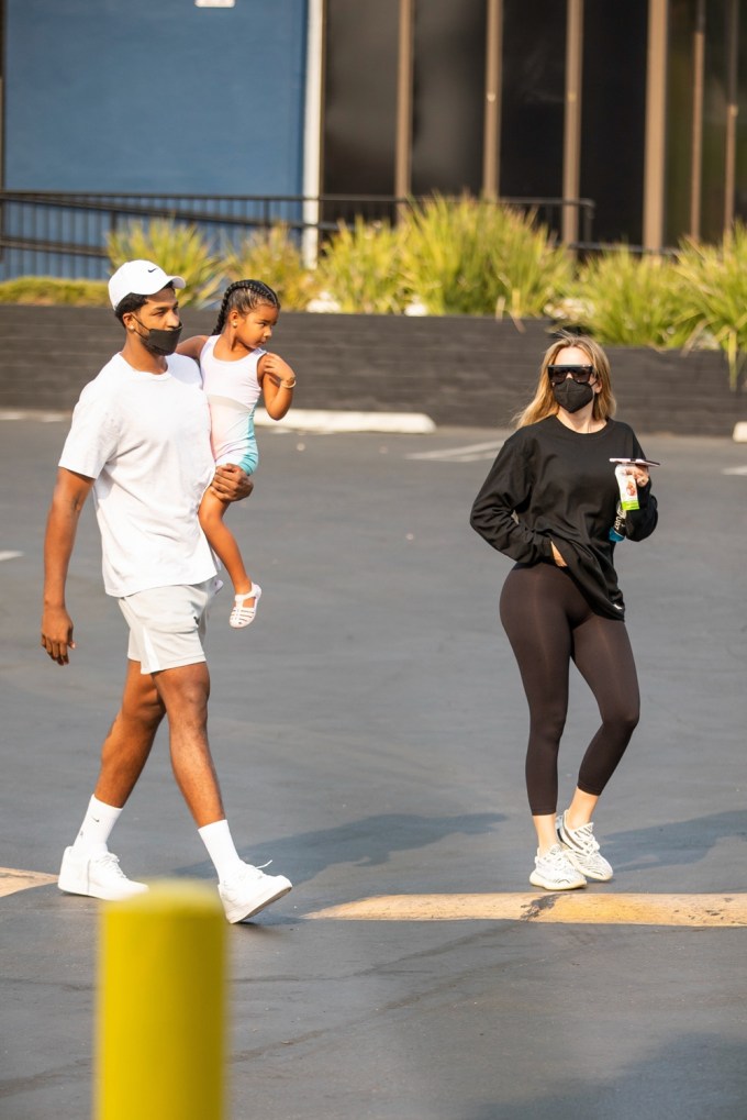 Khloe Kardashian and Tristan Thompson Walking With True