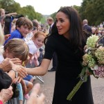 The Princess of Wales Kate Middleton, the Prince of Wales Prince WIllian and the Duke and Duchess of Sussex Prince Harry and Meghan Markle meeting members of the public at Windsor Castle in Berkshire following the death of Queen Elizabeth II on Thursday. 10 Sep 2022 Pictured: The Duke and Duchess of Sussex and the Prince and Princess of Wales. Meghan Markle, Prince Harry, Prince William and Kate Middleton. Photo credit: Kirsty O'Connor/WPA-Pool/MEGA TheMegaAgency.com +1 888 505 6342 (Mega Agency TagID: MEGA894302_018.jpg) [Photo via Mega Agency]