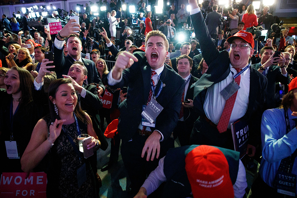 Supporters of Republican presidential candidate Donald Trump cheer as they watch election returns during an election night rally, in New York
2016 Election Trump, New York, USA - 8 Nov 2016