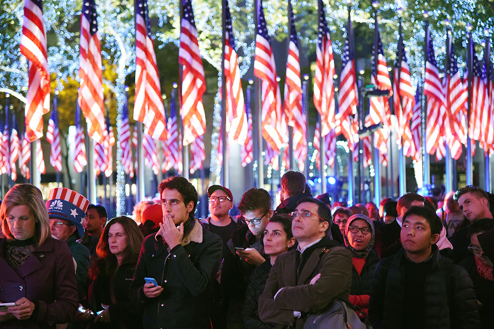 People anxiously watch the election results coming in at Rockefeller Center.
Election Night, New York, USA - 08 Nov 2016