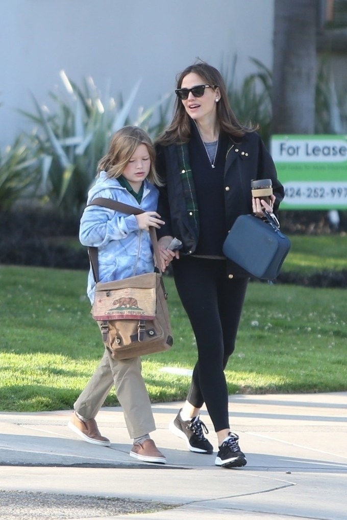 Jennifer Garner & Son Samuel Hold Hands While Walking Home From School