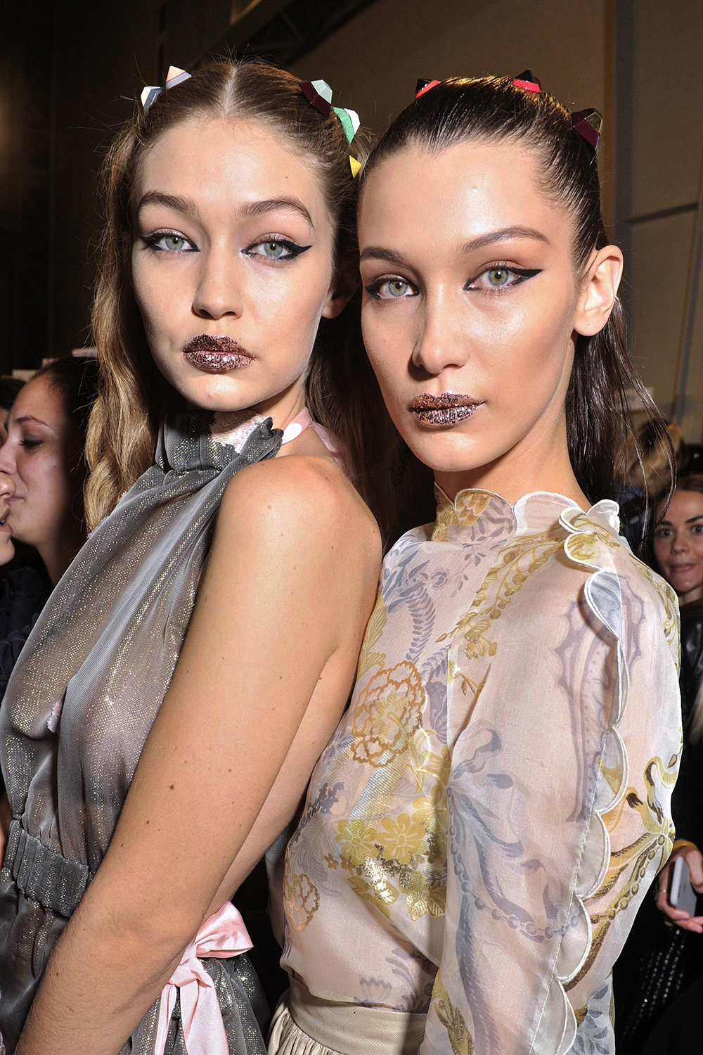 Gigi Hadid and Bella Hadid backstage
Fendi show, Spring Summer 2017, Milan Fashion Week - 22 Sep 2016