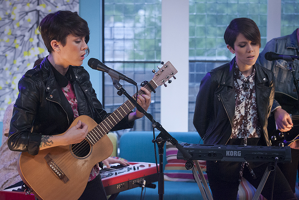 Editorial use only
Mandatory Credit: Photo by Steve Meddle/Shutterstock (2494120bu)
Tegan and Sara Quin
'Sunday Brunch' TV Programme, London, Britain - 09 Jun 2013