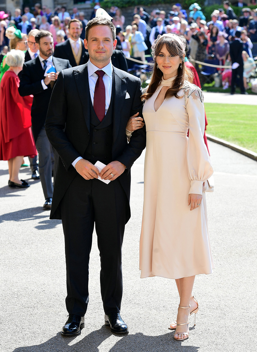 Patrick J. Adams and wife Troian Bellisario
The wedding of Prince Harry and Meghan Markle, Pre-Ceremony, Windsor, Berkshire, UK - 19 May 2018
TROIAN BELLISARIO WEARING TEMPERLEY LONDON