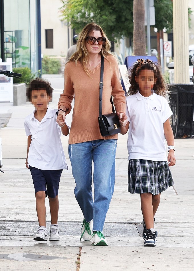 Ellen Pompeo Holds Her Kids’ Hands