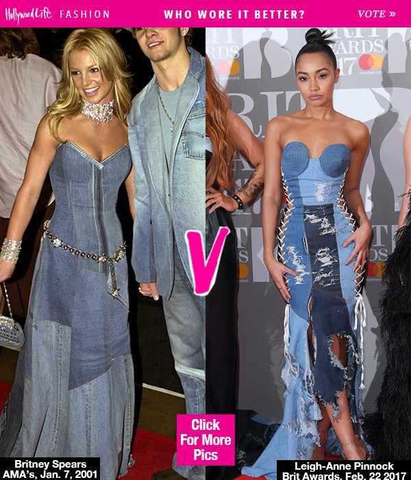 leigh anne pinnock britney spears denim dress brit awards