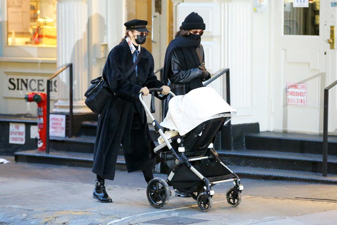 Gigi And Bella Hadid Walk Through Soho