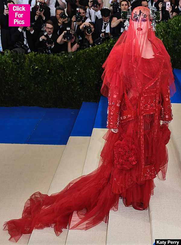 katy perry red dress veil met gala