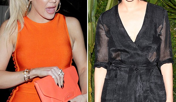 khloe kardashian orange dress blonde ponytail monica rose