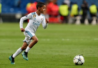 Cristiano Ronaldo Jr. the son of Cristiano Ronaldo of Real Madrid is seen playing football after the match.
Real Madrid v Bayern Munich, UEFA Champions League, Semi-Final, Second Leg, Santiago Bernabeu Stadium, Madrid, Spain - 1 May 2018