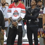 LeBron James and his son Bronny stand on the sidelines prior to the Ohio State Buckeyes hosting the Notre Dame Fighting Irish in Columbus, Ohio on Saturday, September 3, 2022.
NCAA Ohio State  Notre Dame, Columbus, United States - 03 Sep 2022