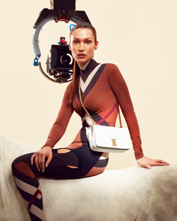 Bella Hadid poses for Burberry