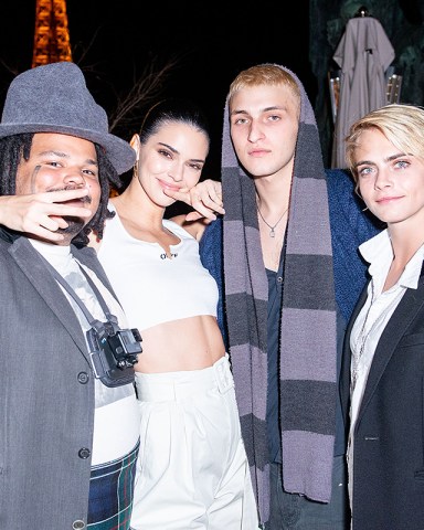 Exclusive In the UK: Premium Rates ApplyWEBSITE: £50 per picture. PRINT: call your Account Manager for pricing   Mandatory Credit: Photo by Madison Voelkel/BFA/REX/Shutterstock (9903731ab)Kerwin Frost, Kendall Jenner, Anwar Hadid, Cara DelevingneExclusive - Off-White Dinner, Spring Summer 2019, Paris Fashion Week, France - 27 Sep 2018