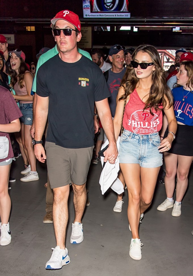 Miles Teller & Keleigh Sperry at a baseball game