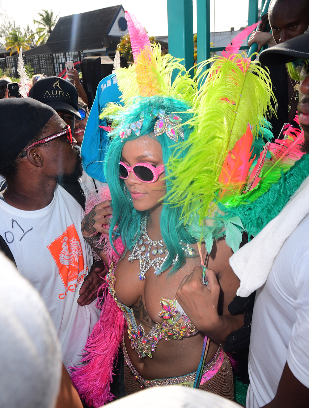 Rihanna Parties at Cropover Festival with a Big Smile but She Wouldn't Let Lewis Hamilton on Her Float