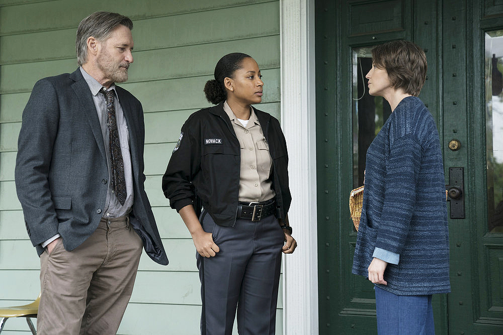 THE SINNER -- "Part II" Episode 202 -- Pictured: (l-r) Bill Pullman as Detective Lt. Harry Ambrose, Natalie Paul as Heather, Carrie Coon as Vera Walker -- (Photo by: Peter Kramer/USA Network)