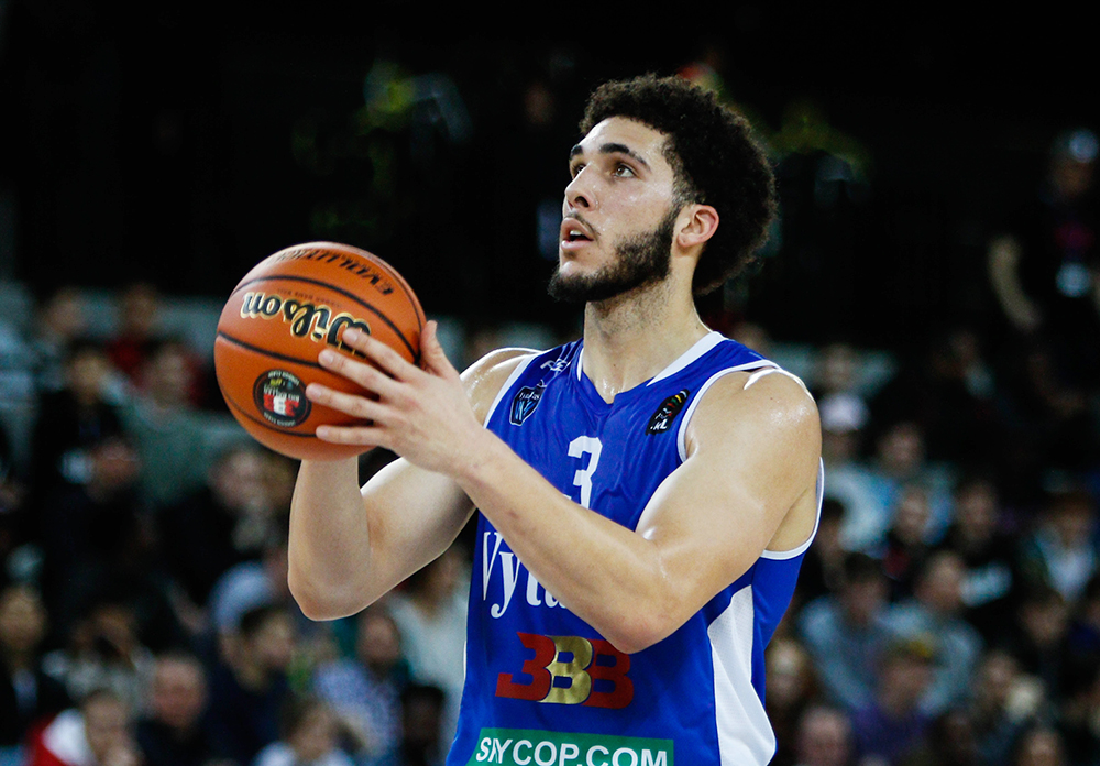 LiAngelo Ball of Prienu Vytautas shoots a free throw
London Lions v v Prienu Vytautas, Big Ballers Brand London Clash, Basketball, Copper Box Arena, Stratford, London, UK - 02 Apr 2018