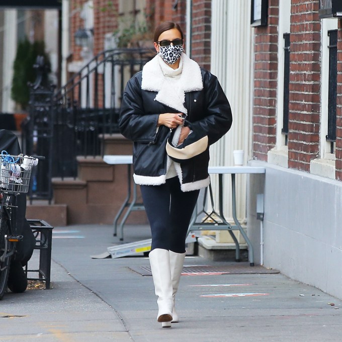 Irina Shayk In White Knee-High Boots