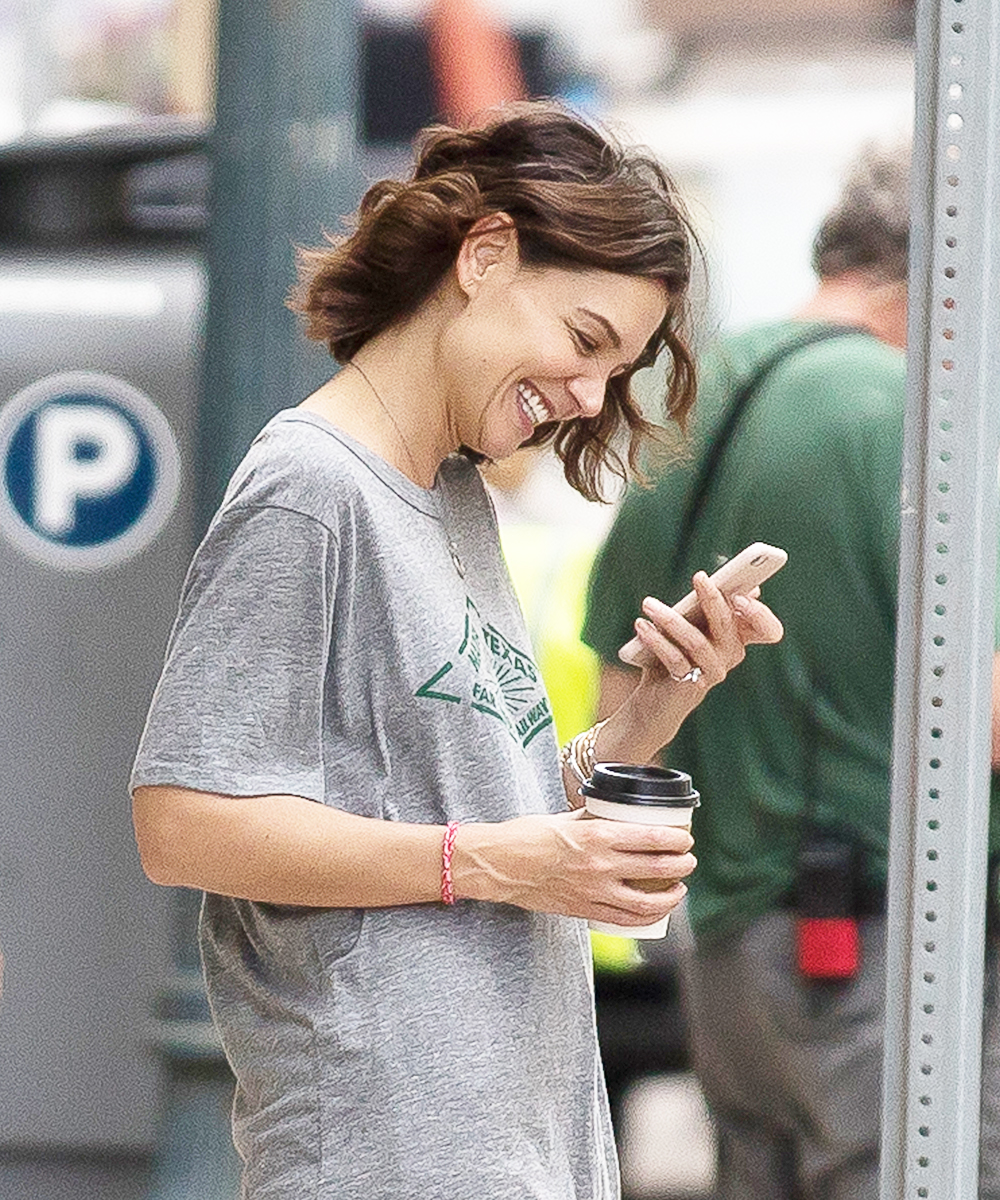 Katie Holmes looks happy while taking a break from filming in New Orleans.