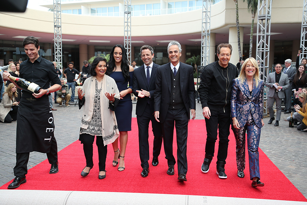 Meher Tatna, Simone Johnson, Seth Meyers, Barry Adelman, Allen Shapiro, Lili Bosse
Golden Globes red carpet roll-out, Los Angeles, USA - 04 Jan 2018