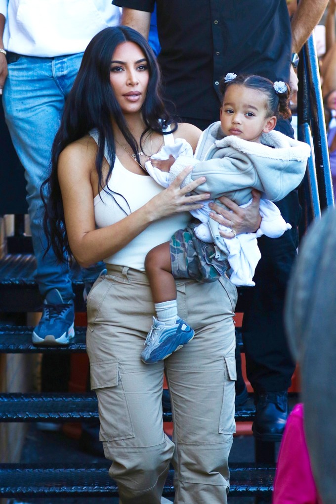 Kim Kardashian Leaves Sunday Service with Daughter Chicago in New York