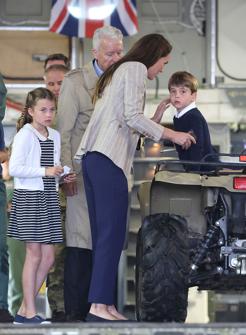 The Prince and Princess of Wales, Prince George, Princess Charlotte and Prince Louis visit the Air Tattoo at RAF Fairford, in Fairford, Gloucestershire, UK, on the 14th July 2023. 14 Jul 2023 Pictured: The Prince and Princess of Wales, Prince George, Princess Charlotte and Prince Louis visit the Air Tattoo at RAF Fairford, in Fairford, Gloucestershire, UK, on the 14th July 2023. Photo credit: James Whatling / MEGA TheMegaAgency.com +1 888 505 6342 (Mega Agency TagID: MEGA1007287_009.jpg) [Photo via Mega Agency]