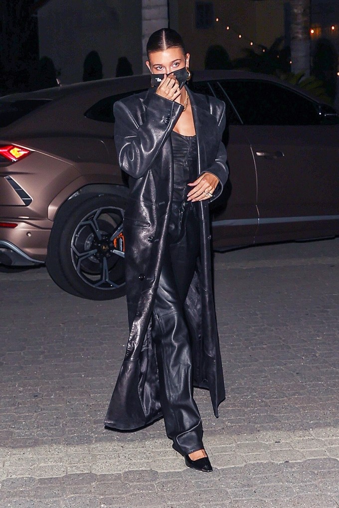 Hailey Baldwin In Long Leather